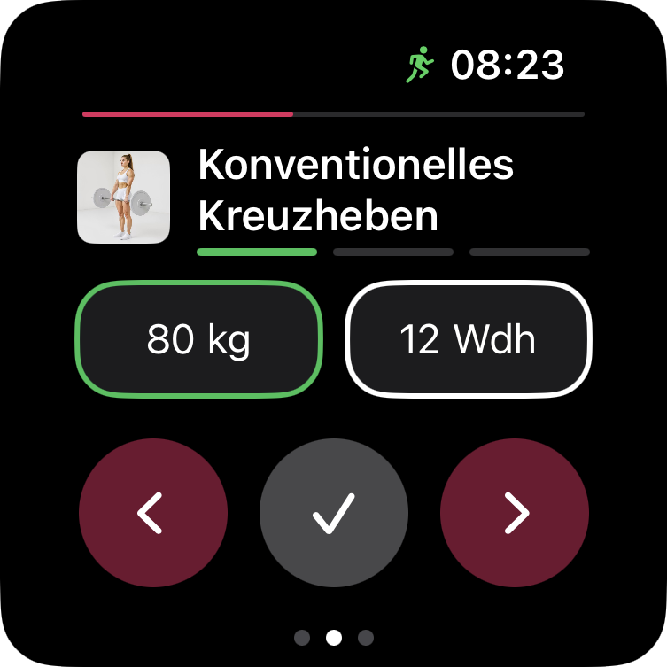Trainingsbildschirm auf der Apple Watch