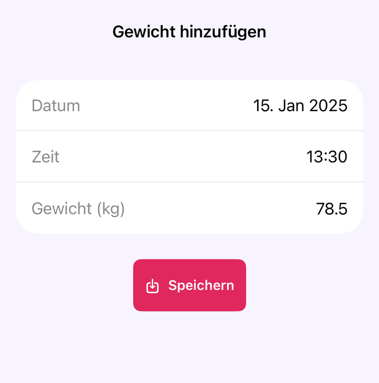 Messdaten mit Datum, Uhrzeit, Wert und „Speichern“ hinzufügen
