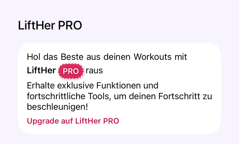 Bereich „LiftHer PRO“ in den Einstellungen