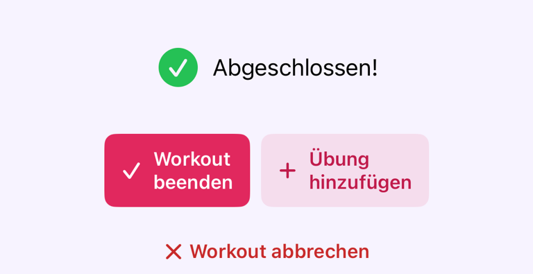 Abschlussübersicht des Trainings mit den Aktionen Training beenden und Training abbrechen