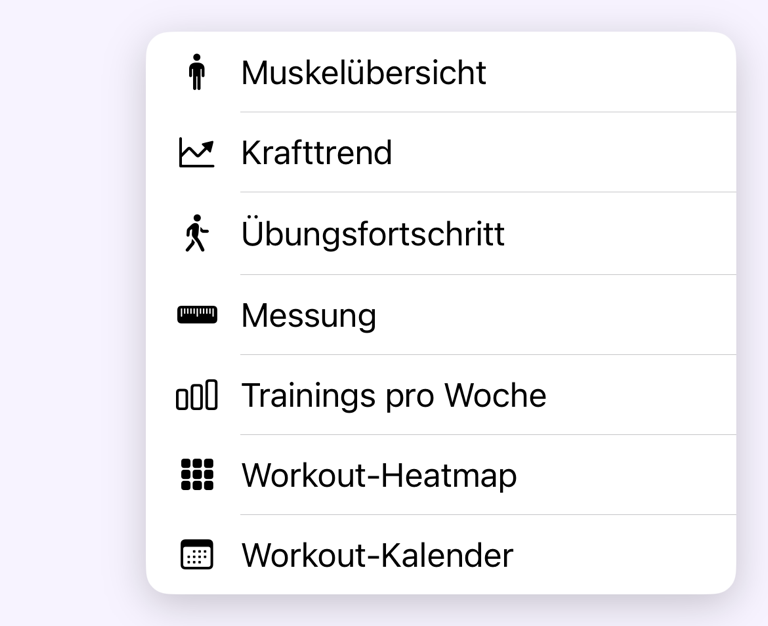 Menü „Abschnitt hinzufügen“ mit verfügbaren Bereichen für Einblicke