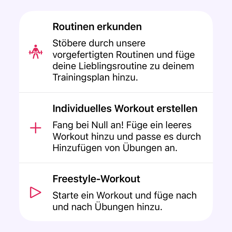 Optionen zum Starten eines Workouts