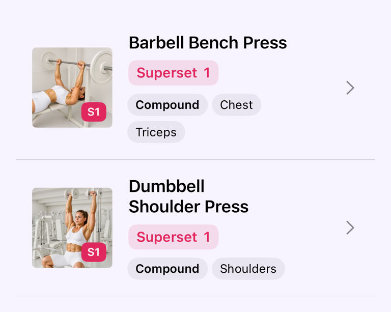 Two exercises grouped as Superset 1