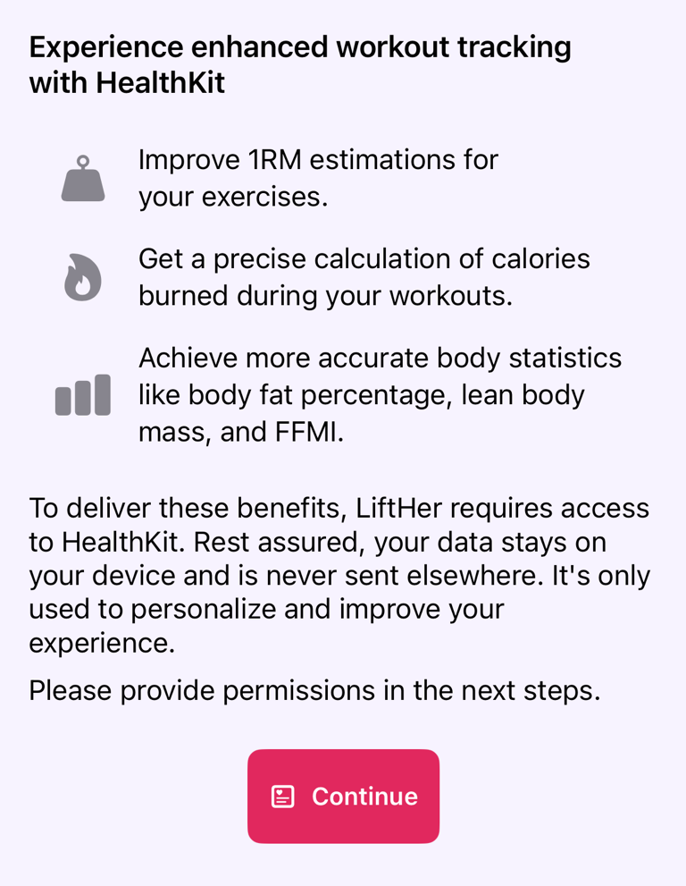 HealthKit information screen before requesting permissions