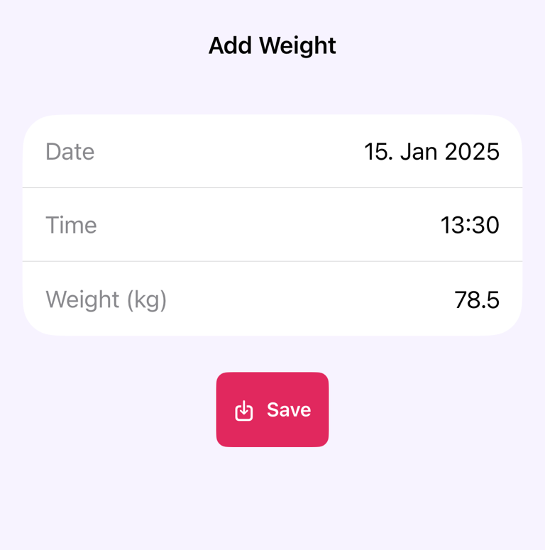 Add measurement data with date, time, value and Save