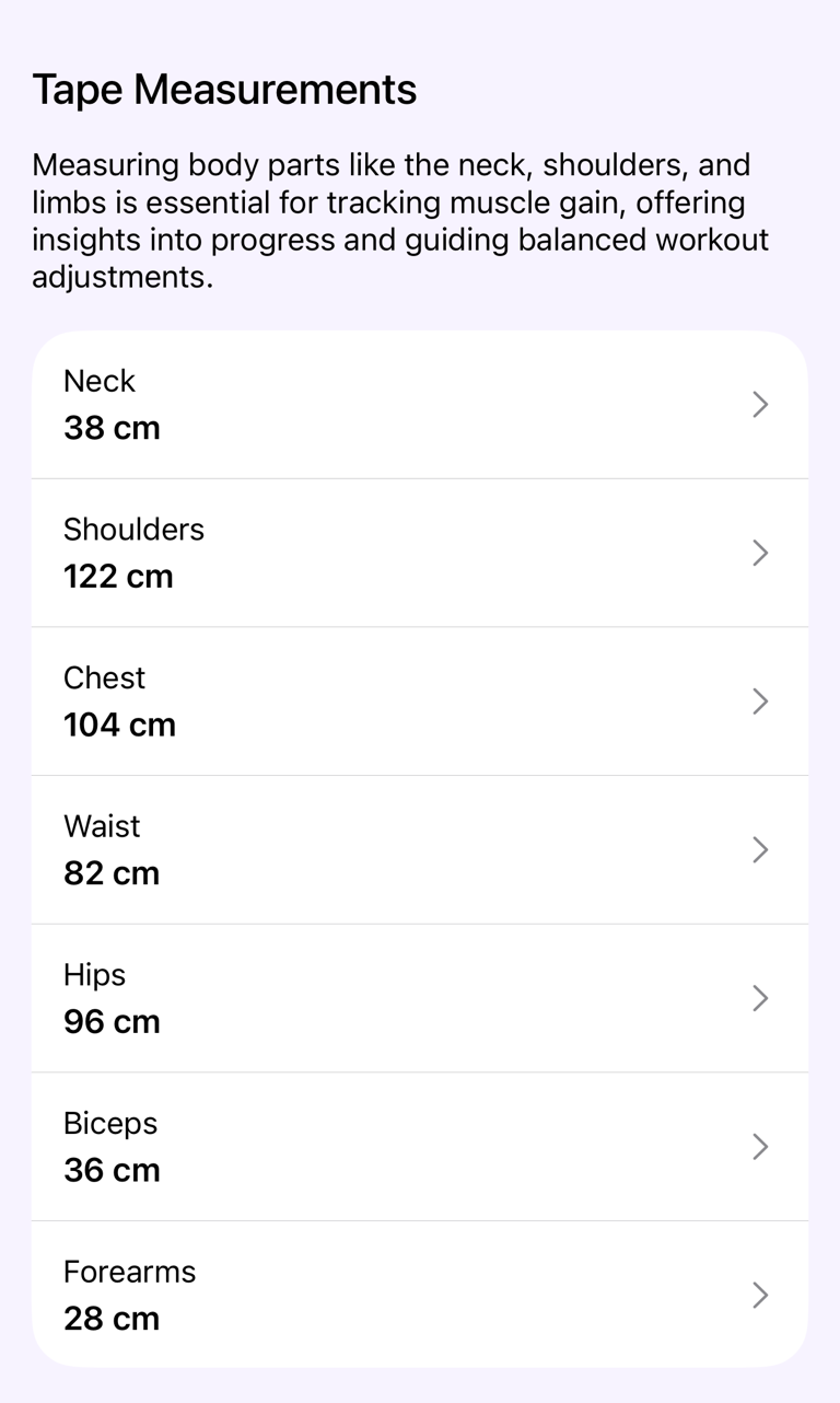 Tape Measurements section