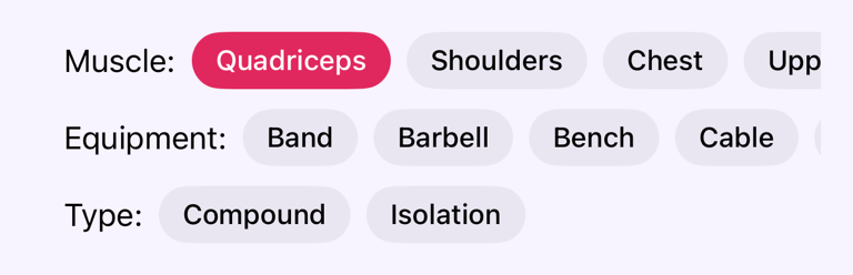 Exercise list filters