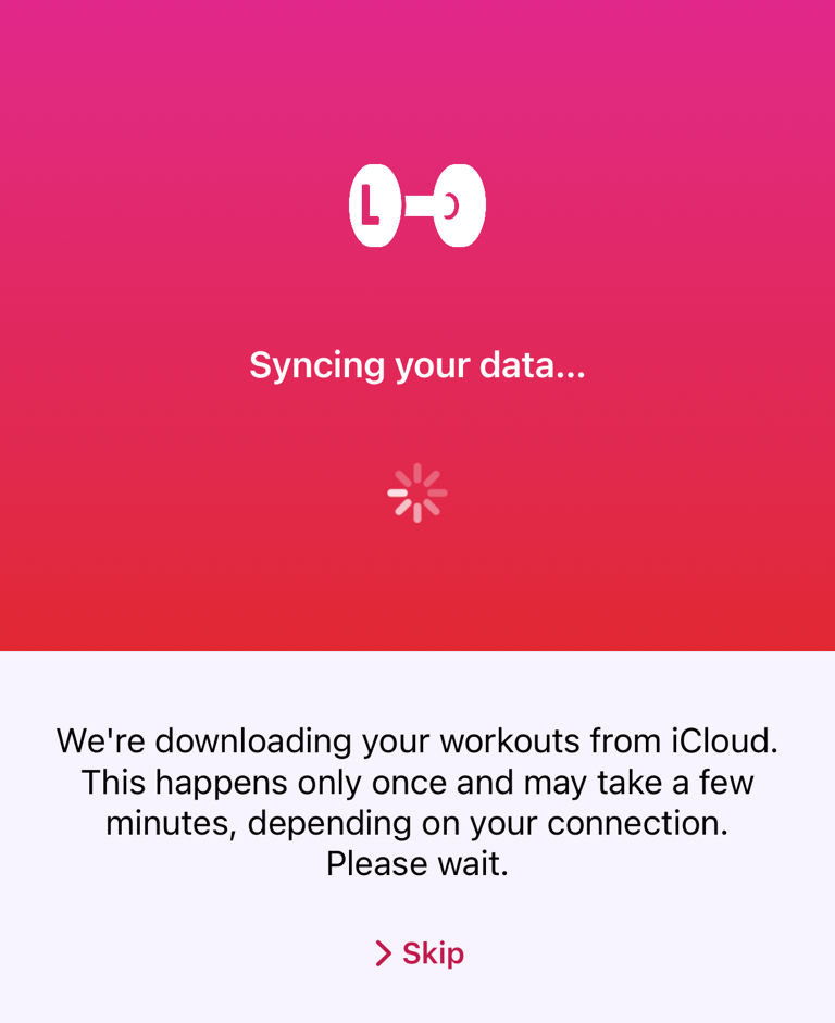 Initial iCloud download with the Skip option