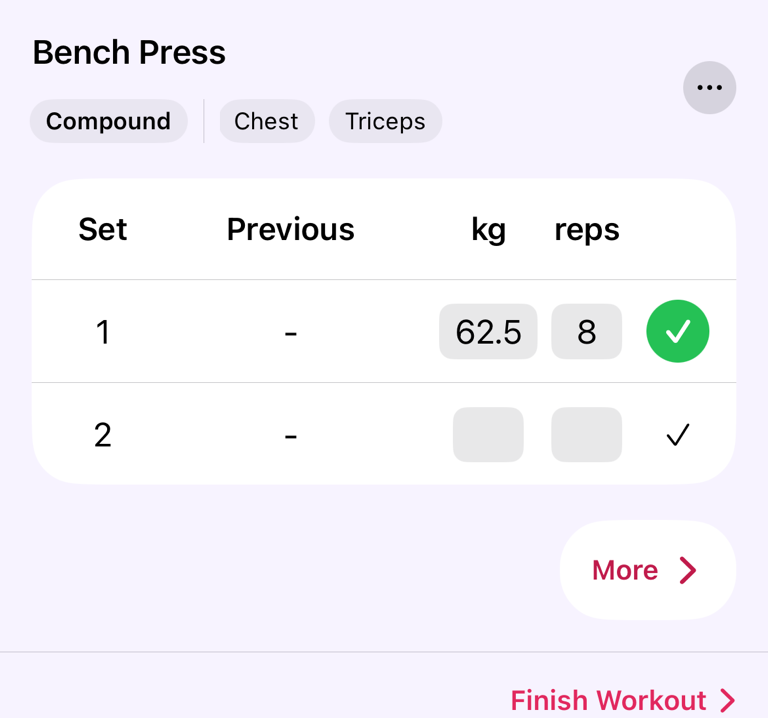 Log a set and finish the workout