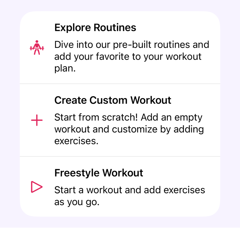 Workout start options