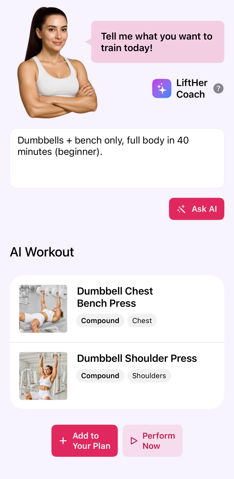 AI workout prompt and generated workout