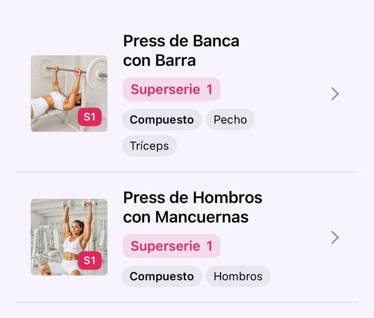 Dos ejercicios agrupados como Superserie 1