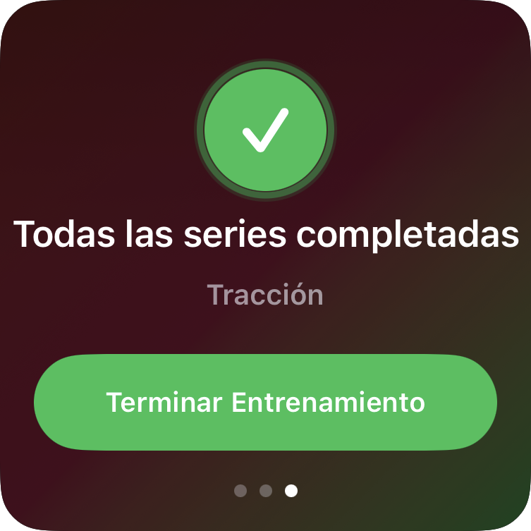 Finaliza el entrenamiento en la pantalla de finalización de Apple Watch