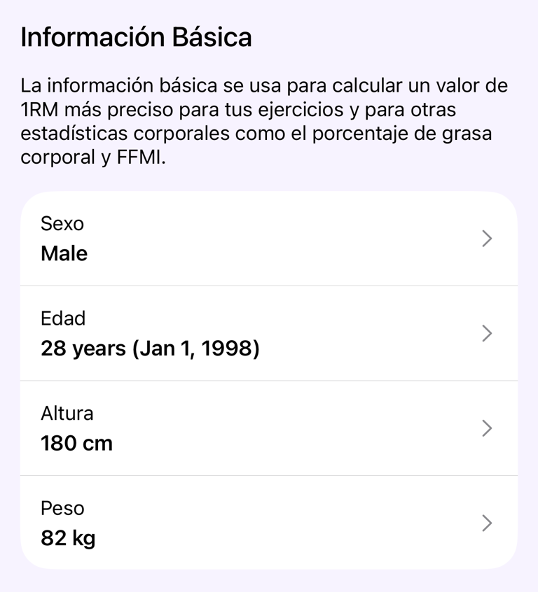 Sección Información básica