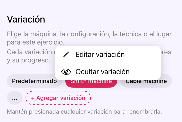 Mantener pulsada una variación para editarla u ocultarla