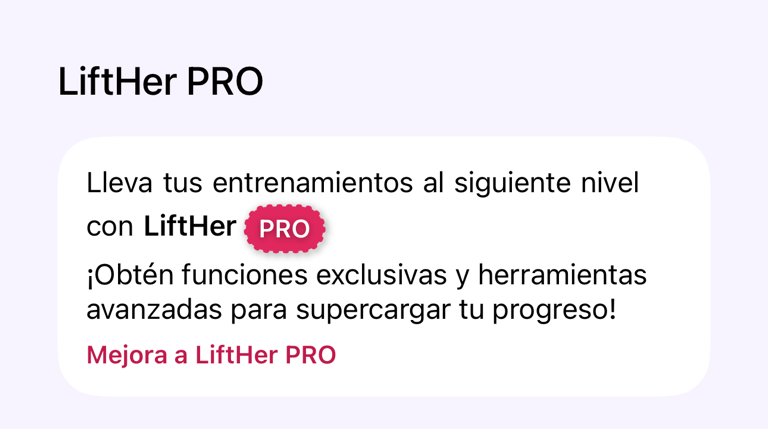 Sección LiftHer PRO en Ajustes