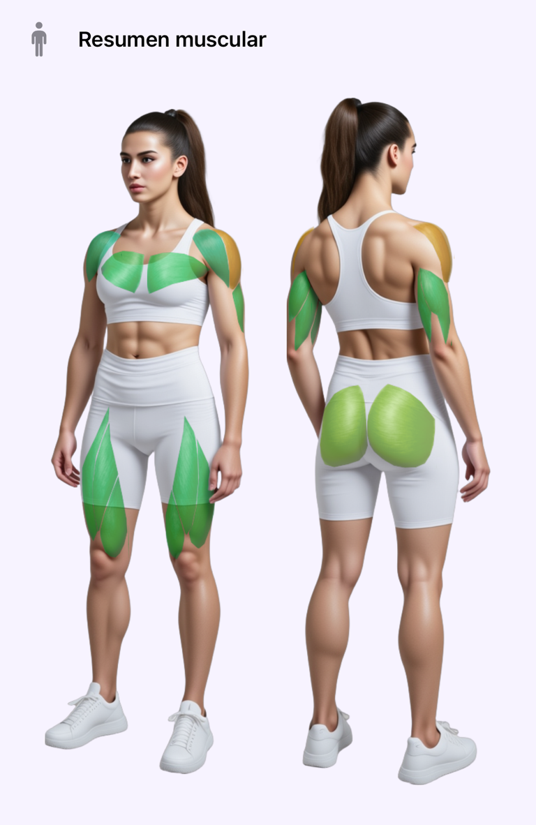 Resumen muscular mostrando colores de recuperación en la figura corporal