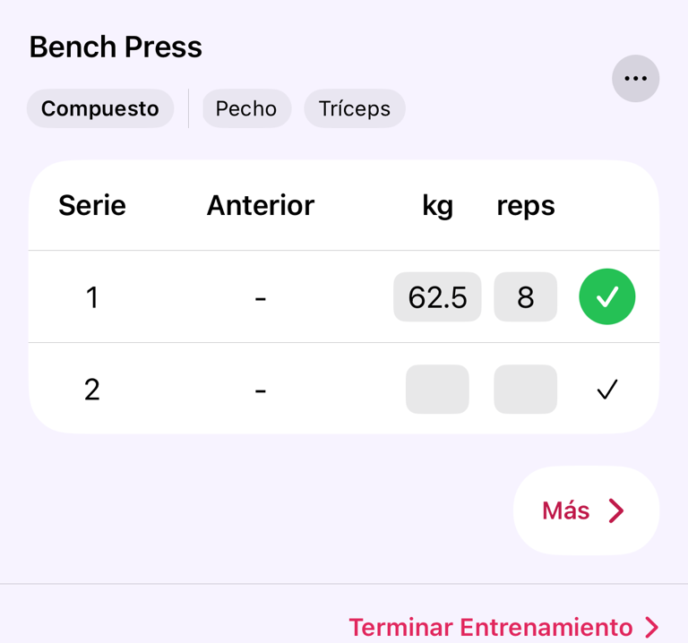 Registrar una serie y finalizar el entrenamiento
