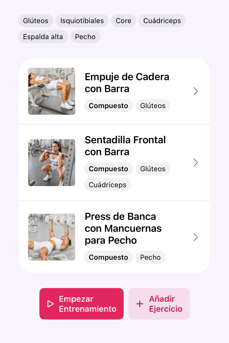 Plan de entrenamiento con filas de ejercicios