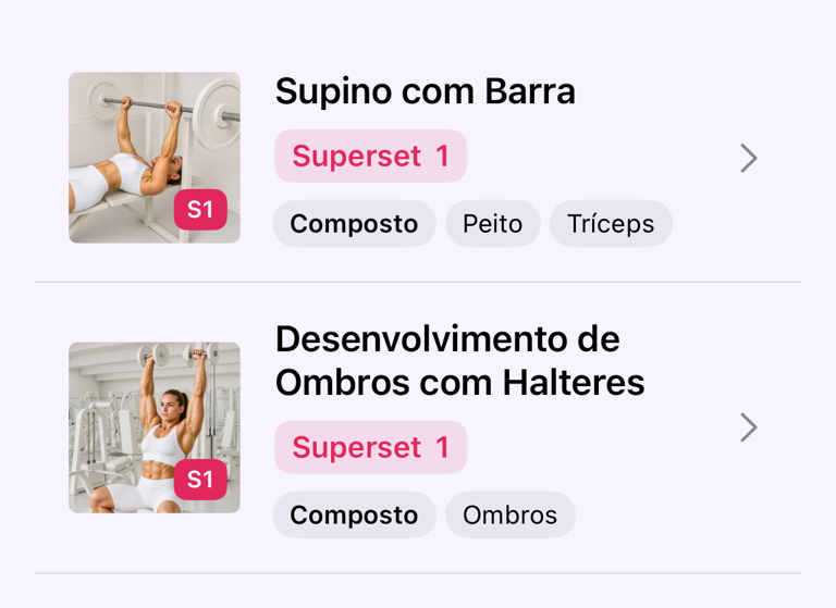 Dois exercícios agrupados como Supersérie 1