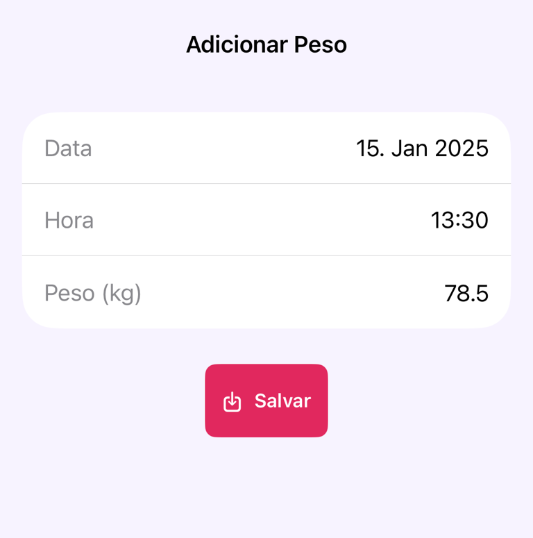 Adicionar dados de medição com data, hora, valor e Salvar