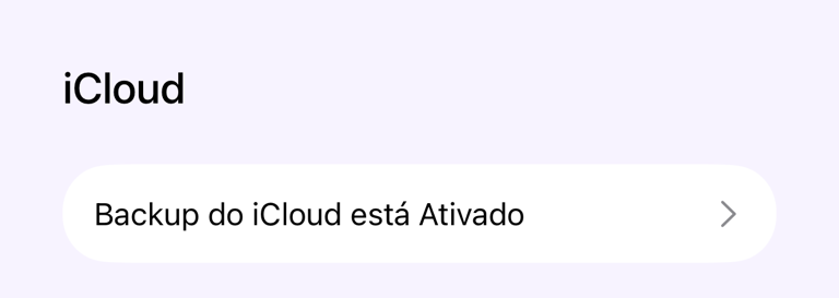 Linha de Backup do iCloud em Ajustes