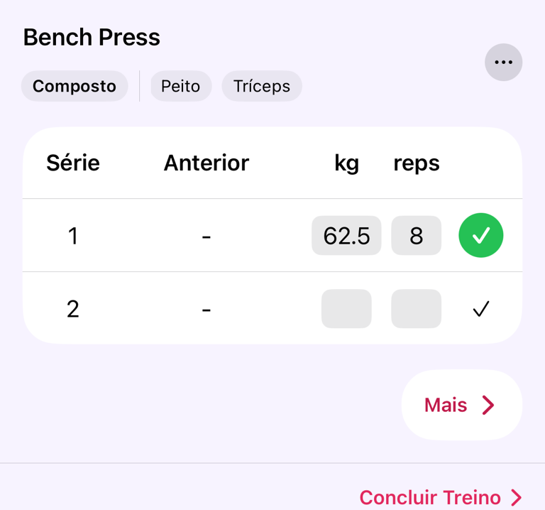 Registrar uma série e finalizar o treino