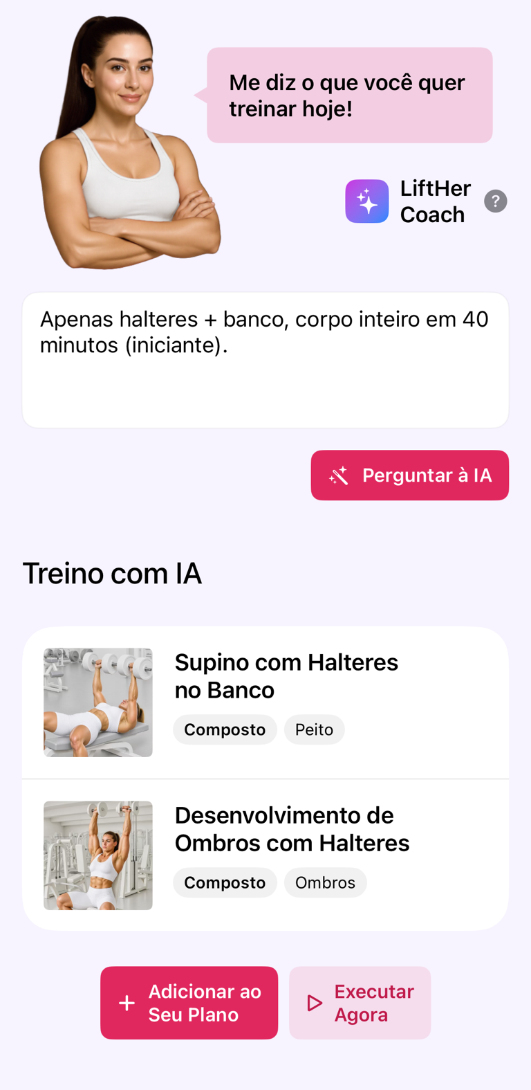 Pedido de treino com IA e treino gerado