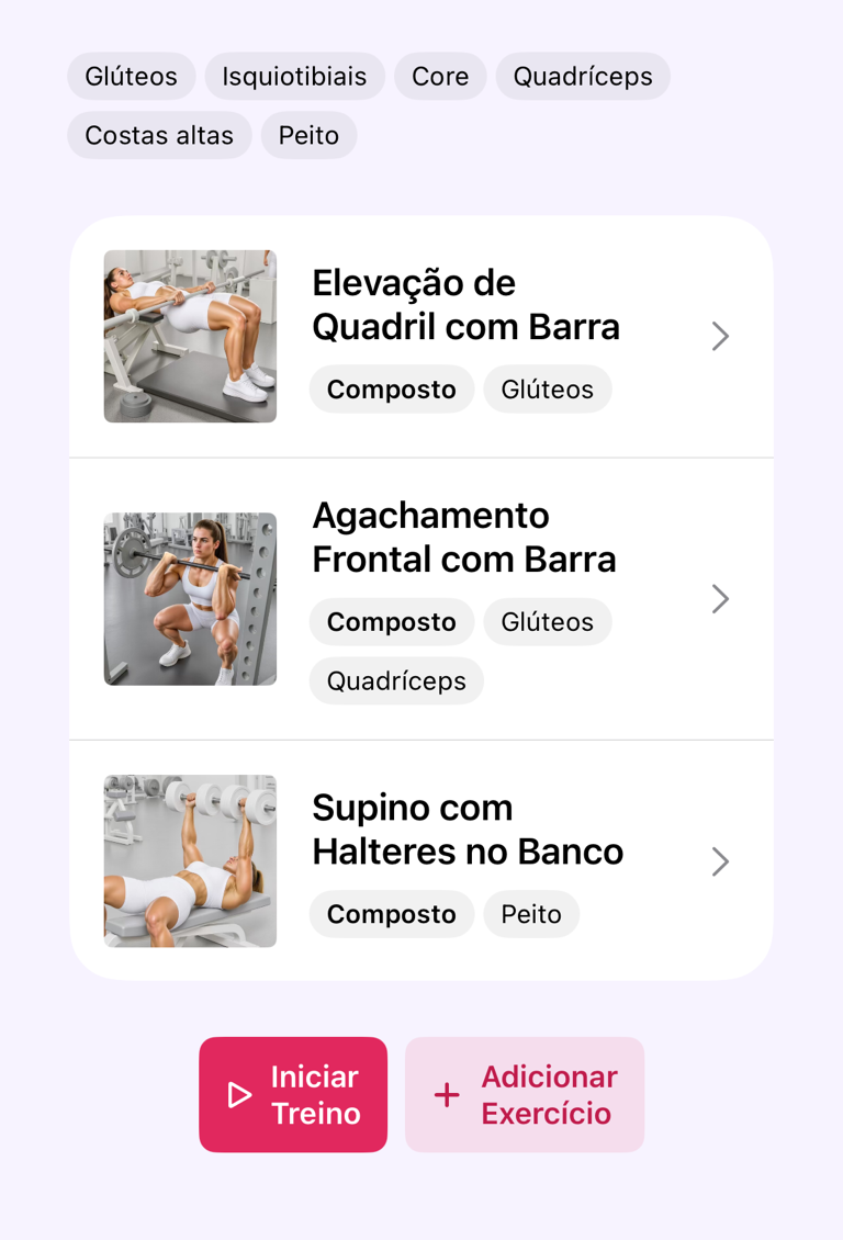 Plano de treino com linhas de exercícios